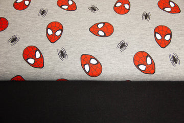 Stoffpaket French Terry + Bündchen "Spider-Man", grau meliert, schwarz